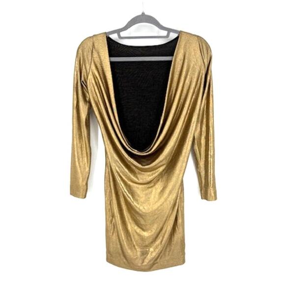 House of CB Sabella Gold Backless Long Sleeve Mini Dress – NWT Size Small - Picture 4 of 6